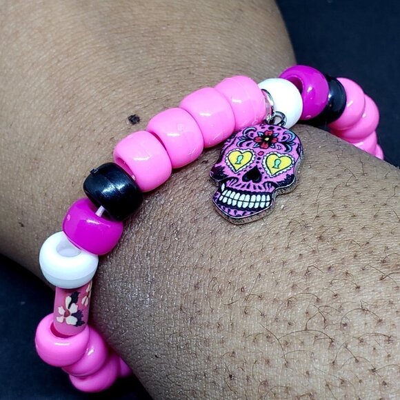 Colorful Kandi Skull Charm Bracelet - Picture 4 of 5